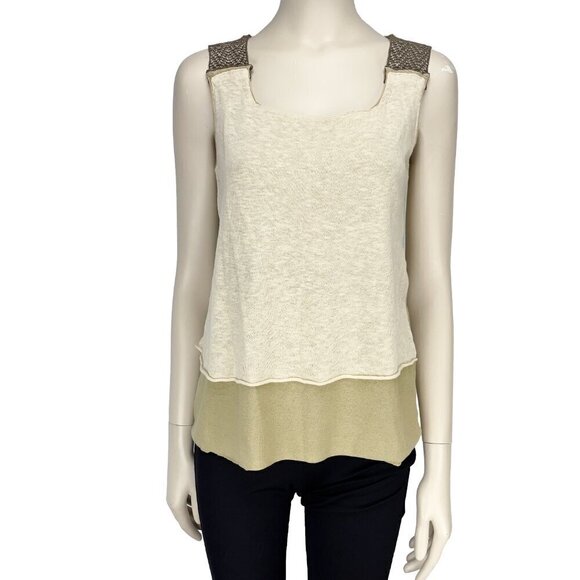 MAXMARA Weekend Quiet Luxury Old money Neutral Relaxed Tank Knit Shoulder Top L - Picture 1 of 6
